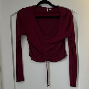 Elegant Burgundy Long Sleeve Cropped Top
